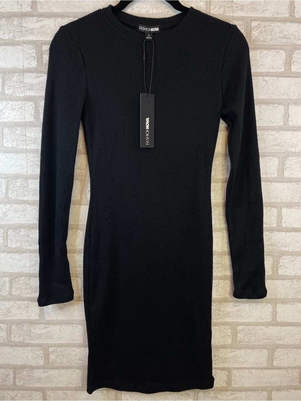 Fashion Nova Never Basic Mini Dress Long Sleeve Ribbed Knit Black Size S